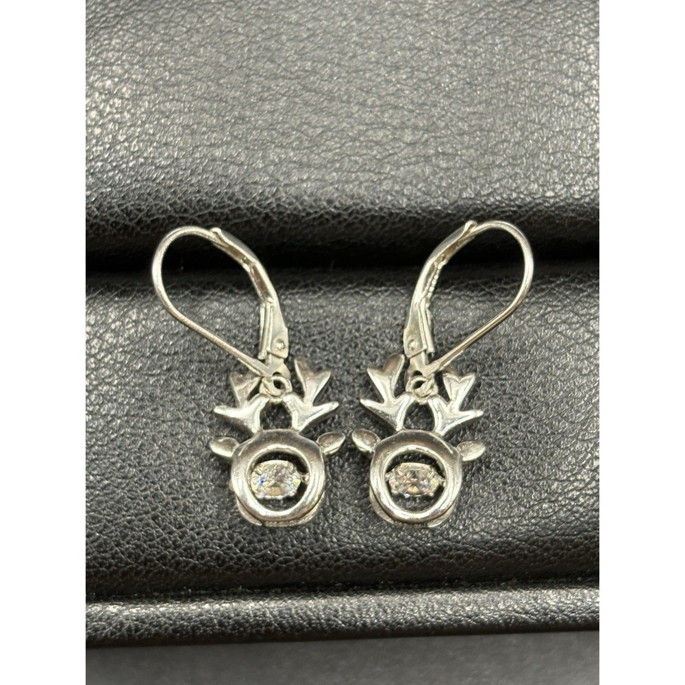 EUC Sterling Silver Reindeer Antlers Cubic Zirconia Dangle Earrings 925 E29